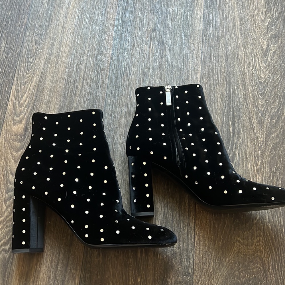 SAINT LAURENT Crystal Embellished Velvet Loulou Pin Boots - Picture 3 of 11